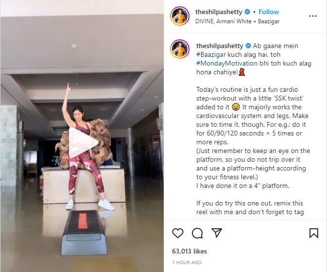 Shilpa Shetty kickstarted the week on the right note with an intense cardio step-workout routine.