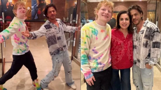 Shah Rukh Khan shows Ed Sheeran how to pull off his iconic move; Farah Khan directs.