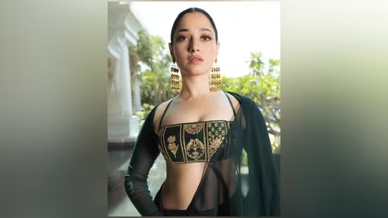 Tamannaah Bhatia’s green georgette saree and stylish bustier blouse